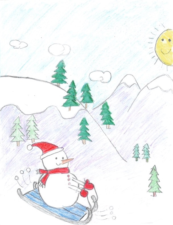 Santa, a couple, a snowman, and reindeer surround Around centered text, 